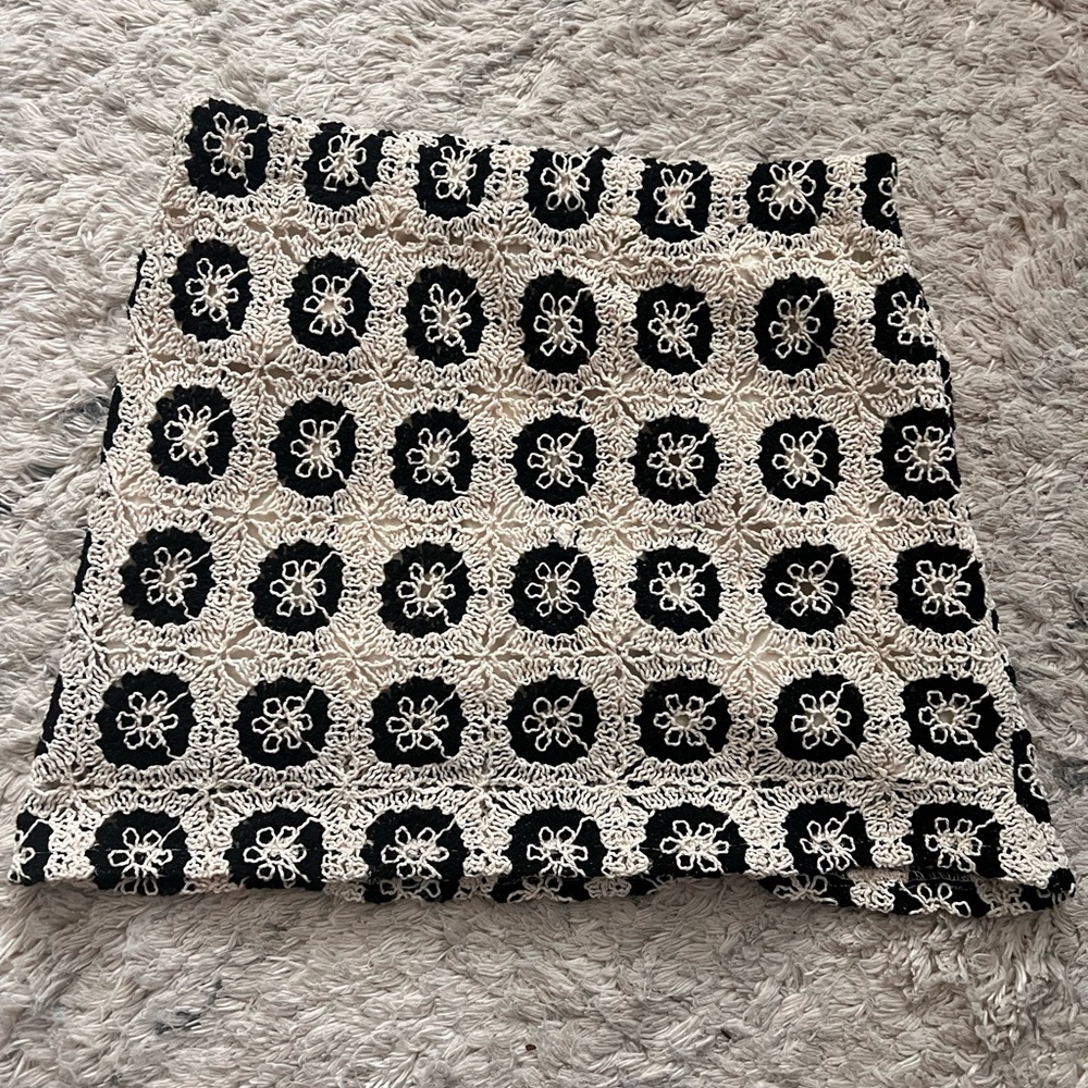 Embellished Black and White Mini Pencil Skirt